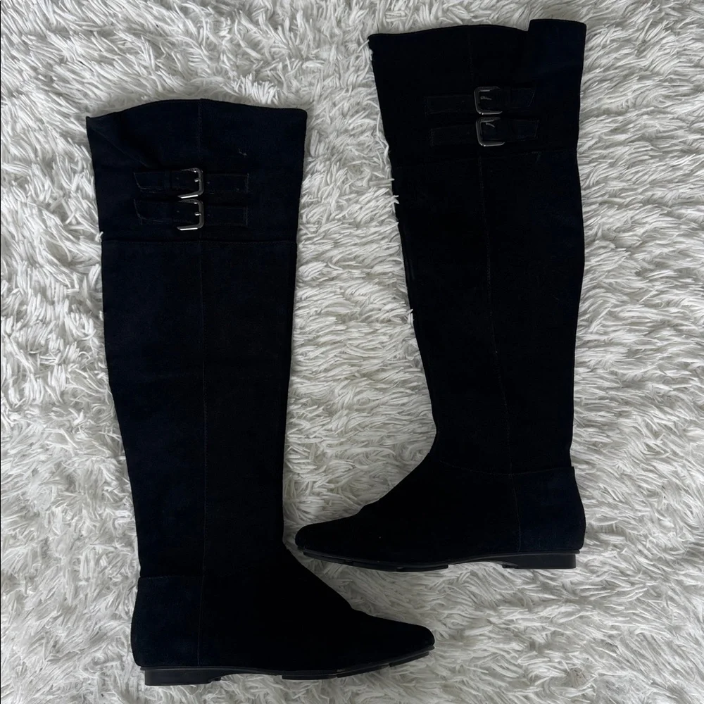 Ralph Lauren Black Suede Michelle over the Knee Boots Size 7.5
